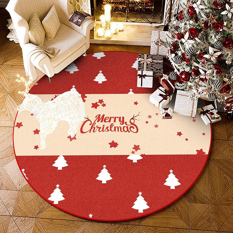 VIKAMA Christmas Round Crystal Velvet Carpet, Living Room Sofa Mat, Non-slip Bedroom Bedside Rug, Holiday Home Decoration