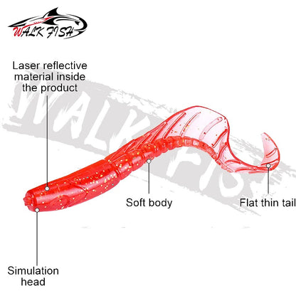 WALK FISH 10Pcs Spinpoler 60MM 80MM Iscas de Peixe Realistas Minhocas Isca de Silicone Artificial Macia Para Baixo Lúcio Isca Wobbler
