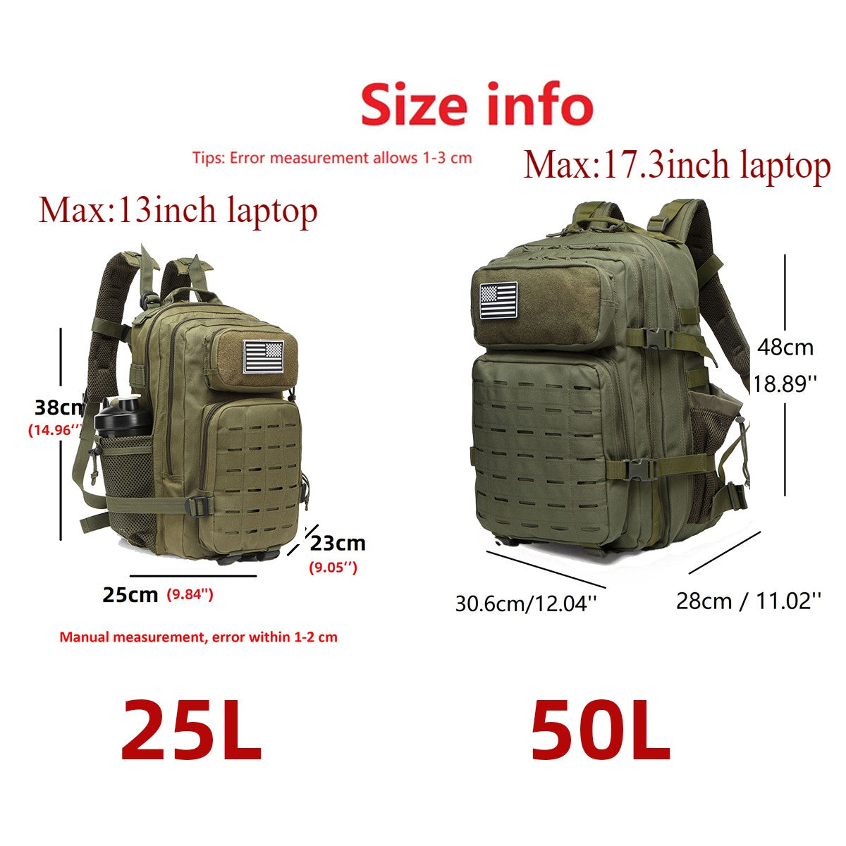 Mochila Tática 25L/50L Caça MOLLE Bolsa GYM Para Homens EDC Caminhada Ao Ar Livre Com 2 Porta-Garrafas