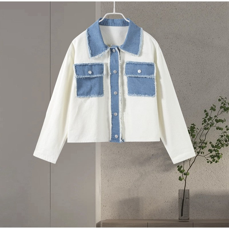 Women 's Jackets Laple Denim Patchwork Fringes Big Pockets Single Breasted Long Sleeve Coat Female 2025 Spring New Lady Outwears
