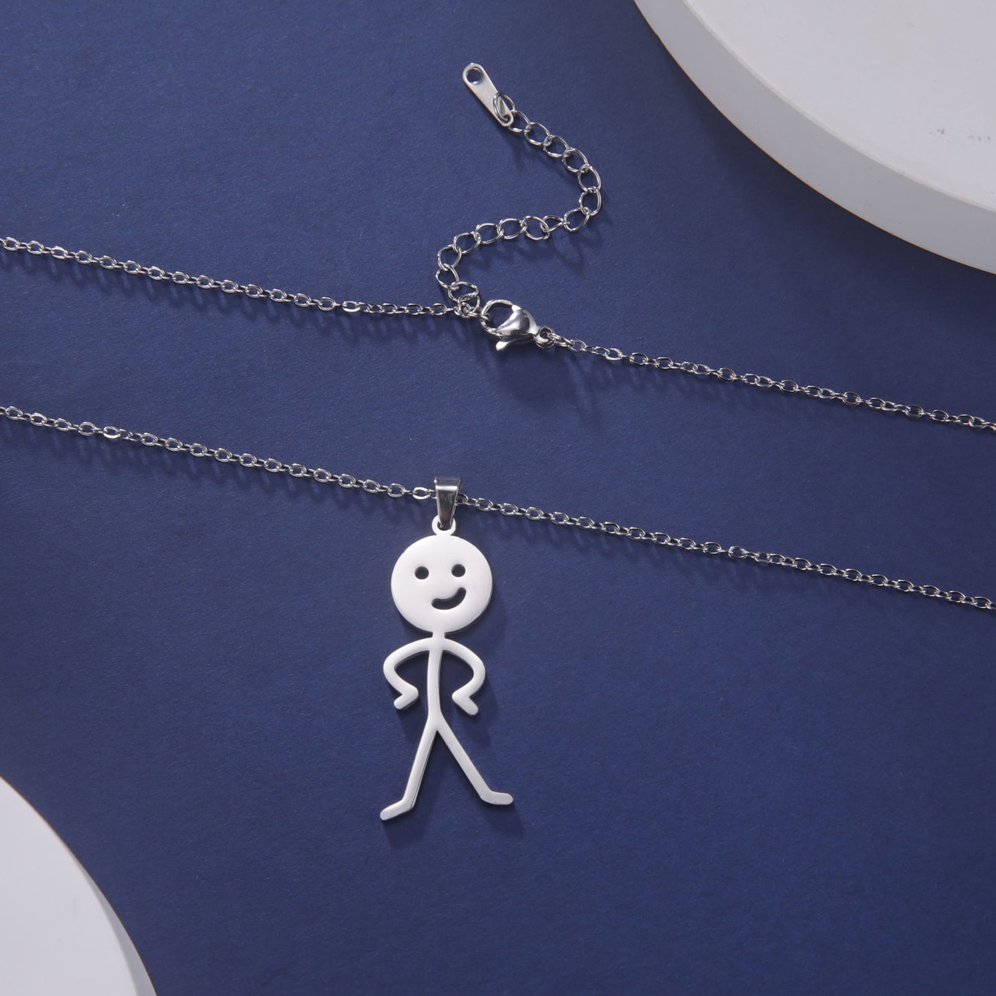 Skyrim Hip Hop Doodle Necklace for Men Women Stainless Steel Long Neck Chain Fashion Middle Finger Stickman Jewelry New
