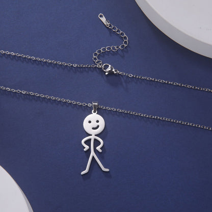 Skyrim Hip Hop Doodle Necklace for Men Women Stainless Steel Long Neck Chain Fashion Middle Finger Stickman Jewelry New
