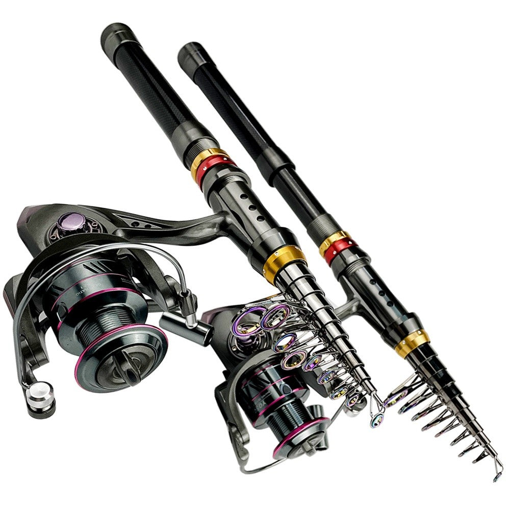 Vara de Pesca e Carretilha de Fibra de Carbono 1.8-3.6m Super Dura Vara de Pesca Telescópica Kit Carretilha de Spinning Resistência Máxima 3-8kg Pesca