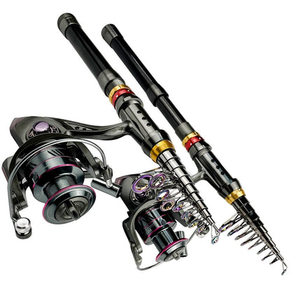 Vara de Pesca e Carretilha de Fibra de Carbono 1.8-3.6m Super Dura Vara de Pesca Telescópica Kit Carretilha de Spinning Resistência Máxima 3-8kg Pesca