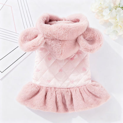 Casaco de Inverno Quente para Cães Vestido Fofo Roupas Macias para Cães Moda Algodão Casaco de Cachorro com Estampa de Coração Casaco para Gatos Bichon Fantasia para Pets