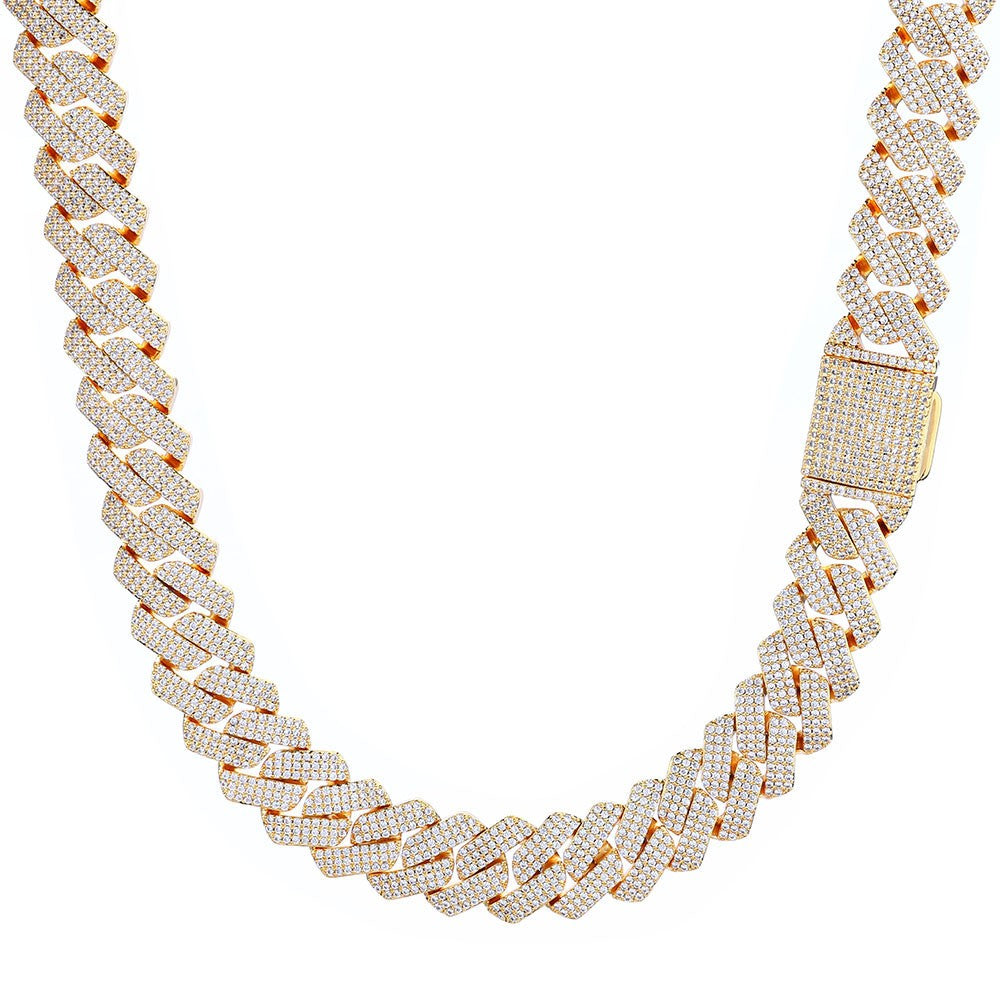 NUOYA High-Quality Hip-Hop Jewelry 20mm Jewelry Ice Necklace Diamond Three Rows Of Zircon Thick Cuban Chain Men's Necklace