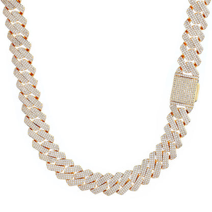 NUOYA High-Quality Hip-Hop Jewelry 20mm Jewelry Ice Necklace Diamond Three Rows Of Zircon Thick Cuban Chain Men's Necklace