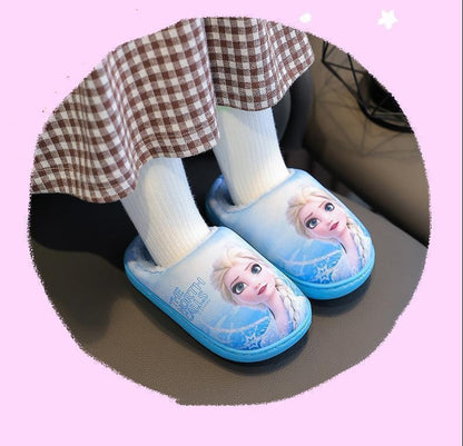 Autumn Winter Indoor Warm Kids Shoes Printed Elsa Princess Girls Cotton Slippers Cute Fashion Baby Children's Cottonslipper