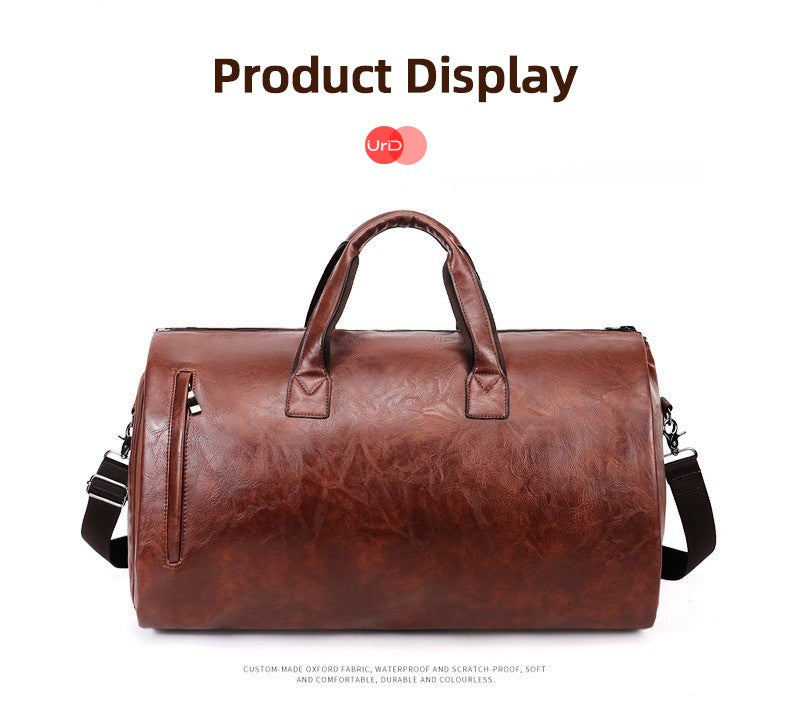 Vintage Suit Travel Bag with Large Capacity Waterproof PU Fabric Independent Shoe Case for Business Trip Suit Protection Bag