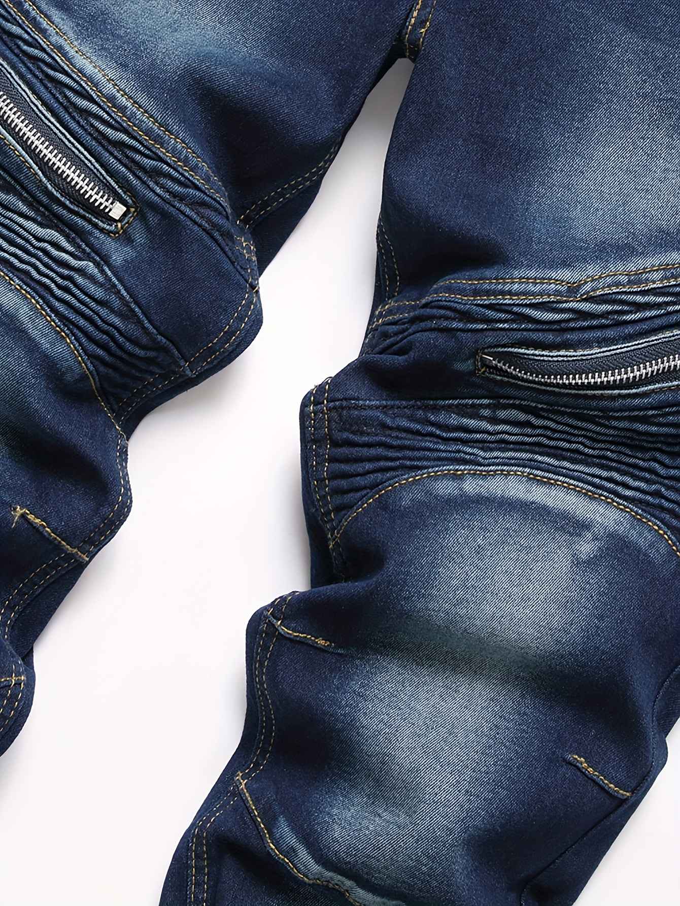 Men's ribbed jeans, elastic straight leg denim pants, washed bicycle distressed jeans