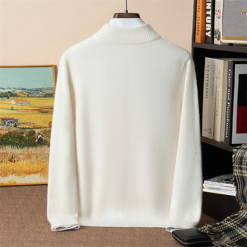 500g 100% Pure Cashmere Sweater Men's Seven-Needle Double-Ply Thickened Half-Turtle Neck Zipper Cardigan Loose Knitted Sweater