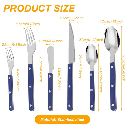 Conjunto de Talheres 6 Peças de Aço Inoxidável Design de Rebite Fino Polimento Faca Garfo e Colher Prata para Cozinha Restaurantes Encontros