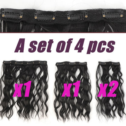 short curly Synthetic Burgundy 4-piece set of water ripple hair extension wig clip in woman's clip hair accessories hairpiece