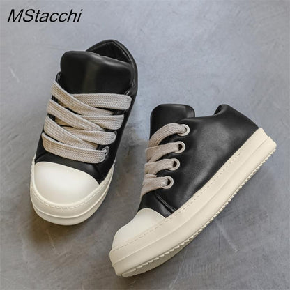 Men's Women Platform Sneakers Black Leather Zipper Lace Up Casual Shoes Thick Bottom Sneakers Large Size Chaussure Femme 2025