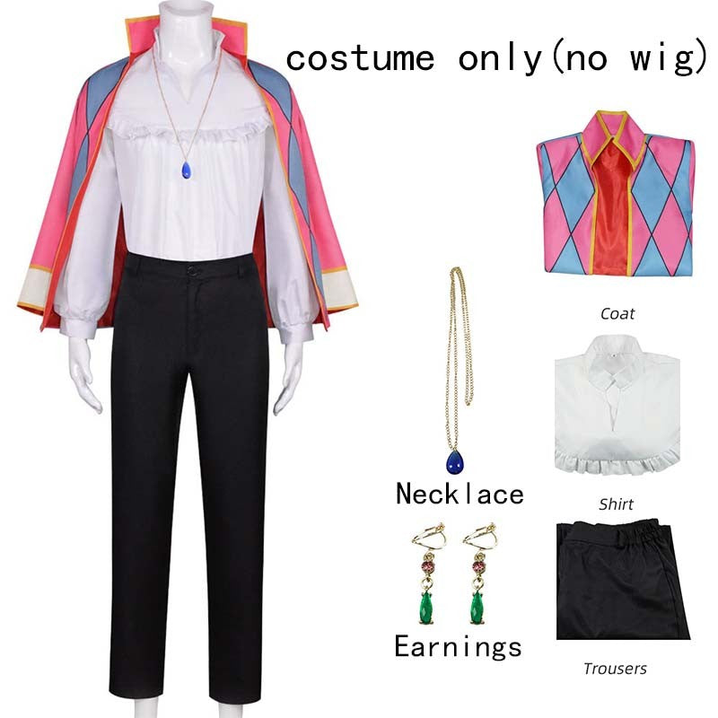 Howl Cosplay Costume Anime Full Set With Jacket Shirt Pants Necklace Earnings For Halloween Comic Con Big Size Howl Outfits
