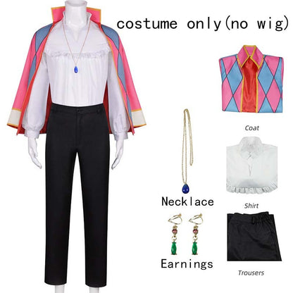 Howl Cosplay Costume Anime Full Set With Jacket Shirt Pants Necklace Earnings For Halloween Comic Con Big Size Howl Outfits