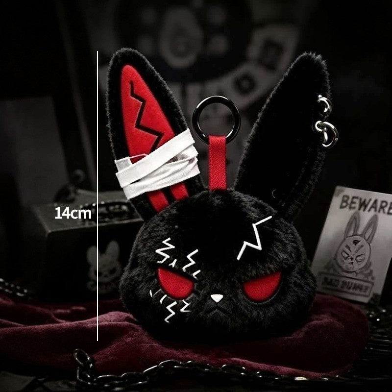 Gothic Bunny Plush Keychain Rabbit Bag Charm Bandage Rabbit Pendant Dark Horror Bunny Doll Keyring Bag Charm Halloween Gifts
