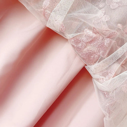 New in A-Line High Waist Embroidery 3D Flower Tulle Midi Skirt Women Spring Summer Pink Chic Elegant Mesh Party Long Skirt