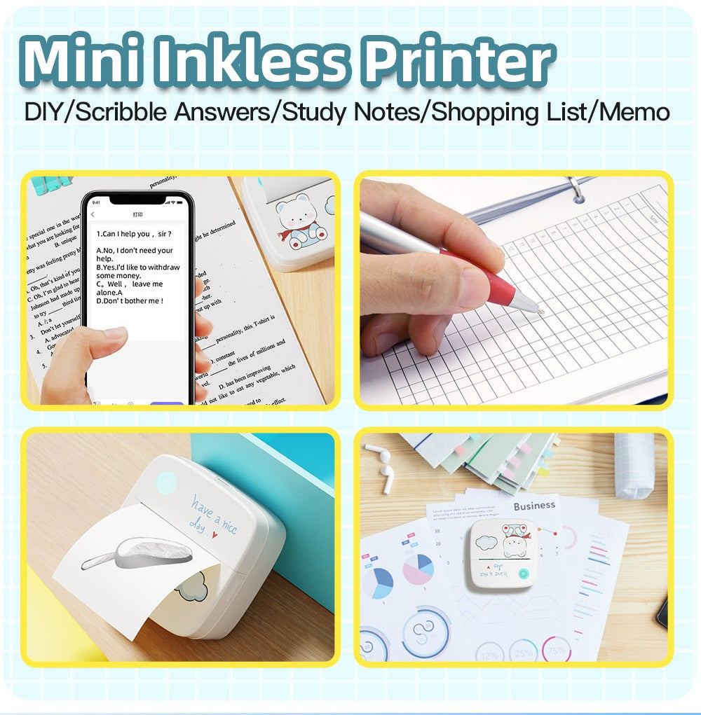 1200mAh Mini Printers Wireless Bluetooth Label Maker Printer 57mm Thermal Stickers Printer For School Home Text Photo Printing