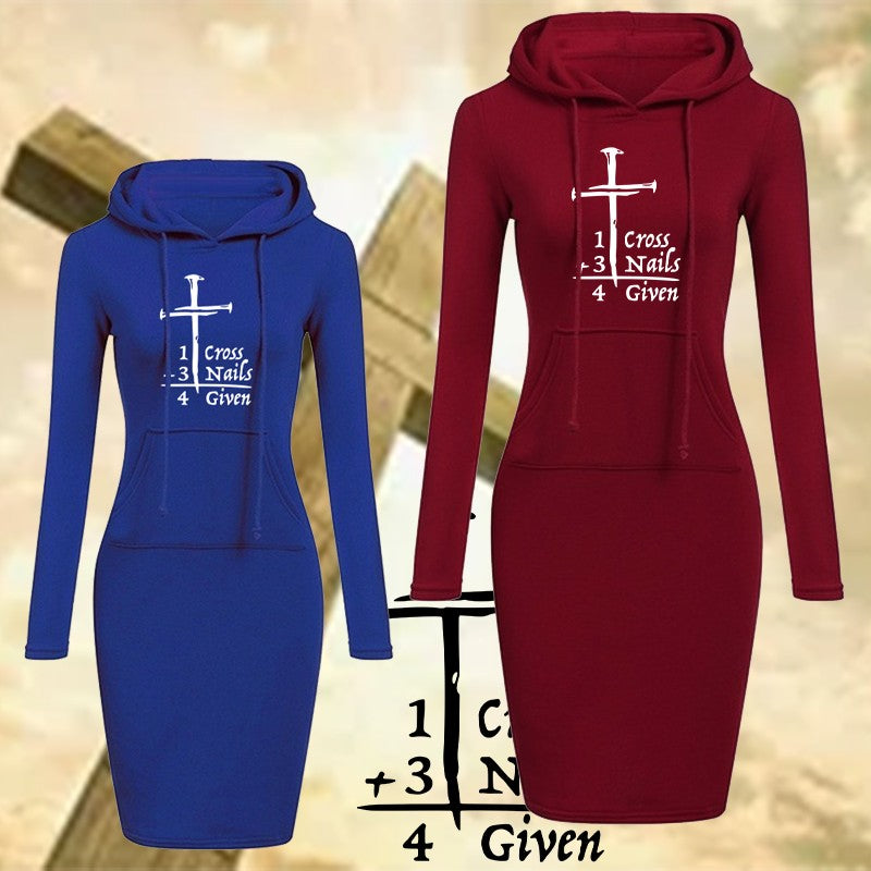 Women Fashion Sweater Dress Autumn and Winter Long Sleeve Hoodie Dress Solid Color Slim Fit Pullovers Sweatshirt Dress