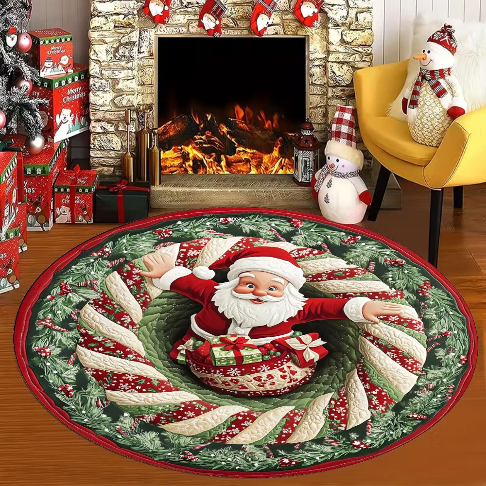 VIKAMA Christmas-themed Round Rug Stain-resistant and Durable Bedside Mat for Bedroom Living Room Sofa Rug Home Decor