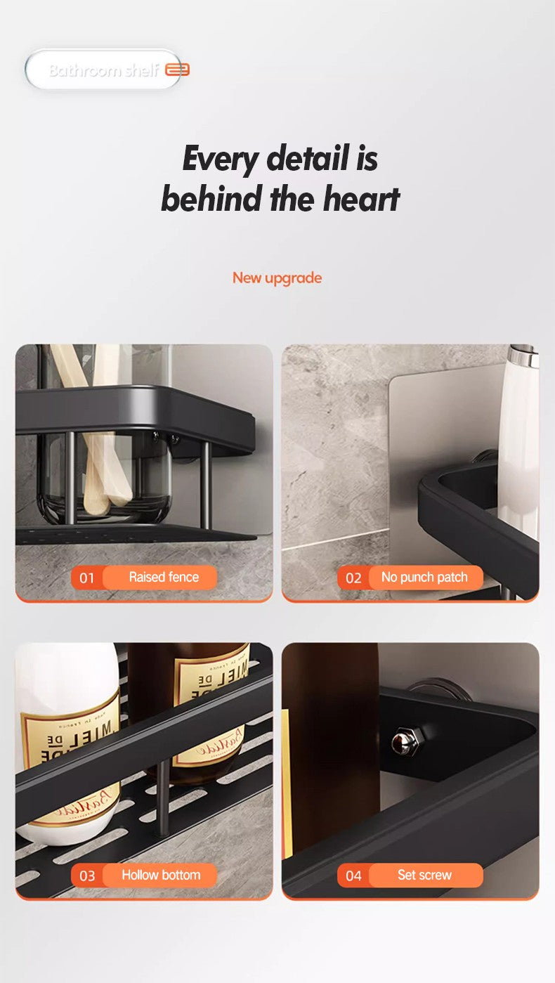 Prateleira de Armazenamento para Banheiro Aço Inoxidável Antiferrugem Prateleira de Chuveiro com Ventosa Utensílios Domésticos de Armazenamento