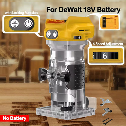 Brushless Electric Trimmer Woodworking Trimming Machine Wood Router Milling Engraving Slotting Machine Fit Dewalt 18V Battery
