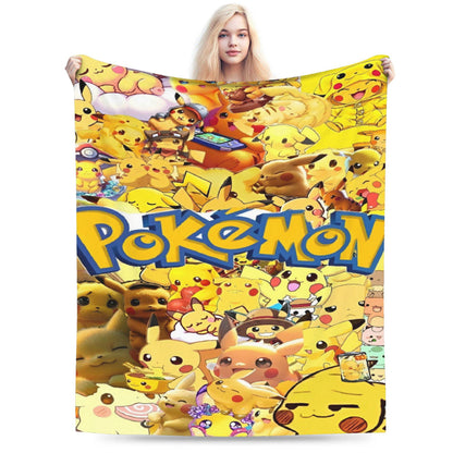 Cobertor de Flanela com Cena Clássica de Pokémon para Cama Super Quente, Mantas para Sofá, Cadeira, Piquenique, Colcha Engraçada, Capa para Sofá-Cama