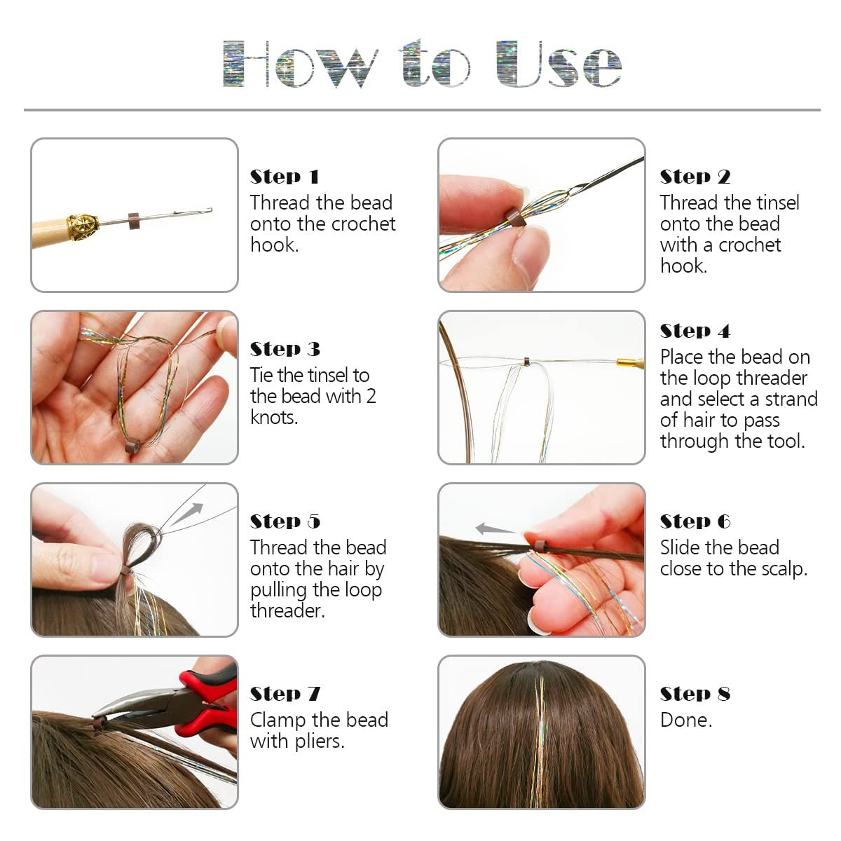 Kit de Fios Brilhantes Coloridos de Glitter para Cabelo, Fio de Cabelo Dourado Brilhante, Extensões de Corda, Acessórios de Cabelo para Mulheres, Enfeite de Cabelo