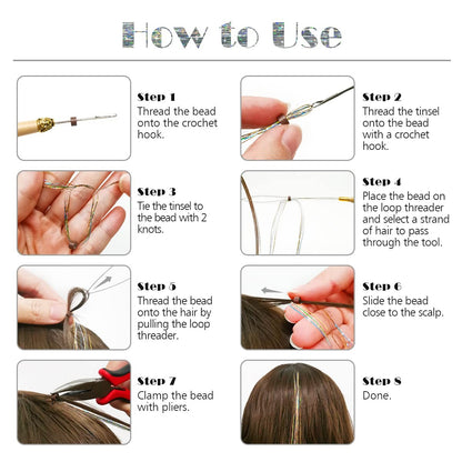 Kit de Fios Brilhantes Coloridos de Glitter para Cabelo, Fio de Cabelo Dourado Brilhante, Extensões de Corda, Acessórios de Cabelo para Mulheres, Enfeite de Cabelo