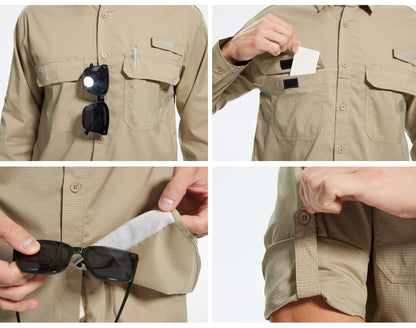 Summer Men's UPF 50+ Casual Long Sleeve Fishing Shirts, Lightweight Tactical Button Down Shirt with Breathable Back Mesh