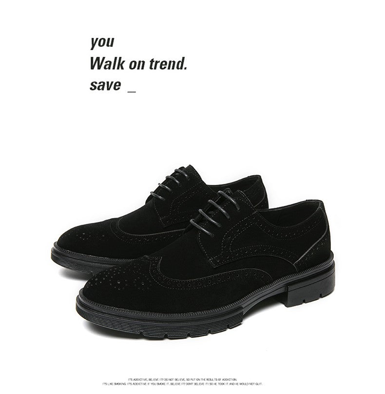 New 46 large size abrasive leather Brock carved business dress shoes for men round head lace-up casual shoes