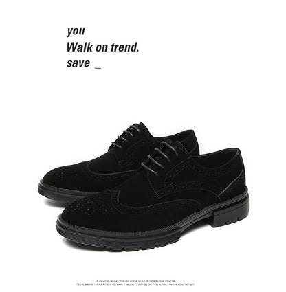 New 46 large size abrasive leather Brock carved business dress shoes for men round head lace-up casual shoes