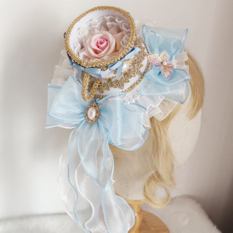 Lolita Girls Top Hat Rose With Long Ribbon ,Tea Cup Palace Spanish Fedoras