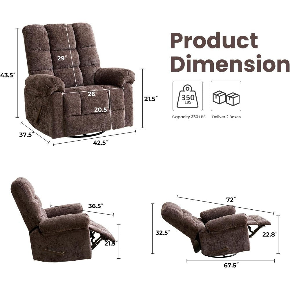 Oversized Swivel Rocker Recliner with Massage and Heat, 26" Extra Wide Manual Recliner for Adults & Big Man, Overstuffed Rocking