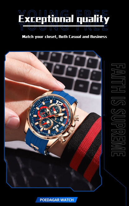 POEDAGAR Luxury Military Men Watch Calendar Chronograph Waterproof Luminous Man Wristwatch Fashion Silicone Quartz Men's Watches