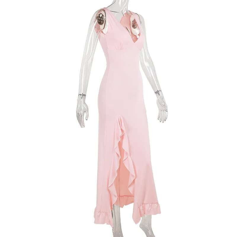 Avrilyaan Ruffle High Split Sexy Dress Women 2024 Robes Elegant Evening Summer D