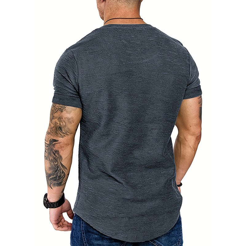 Men's Sports T-shirt Slim Fit O-neck Short Sleeve Muscle Fitness Casual Hip Hop Top Summer Fashion Basic Solid Crew T-shirt