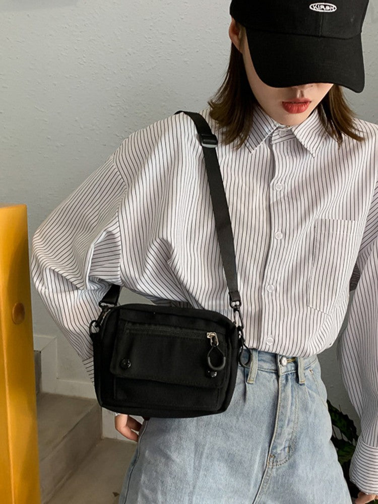 Women Canvas Handbags Korean Mini Student Bag Cell Phone Simple Small Crossbody Casual Ladies Zipper Shoulder Bag