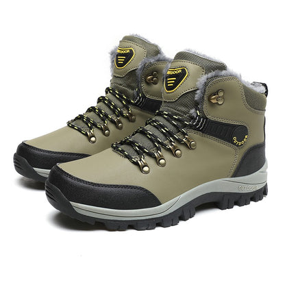 Botas de inverno masculinas com pele quente, antiderrapantes, sapatos casuais de trabalho masculinos, tênis de couro impermeáveis, botas de cano alto, tamanhos grandes