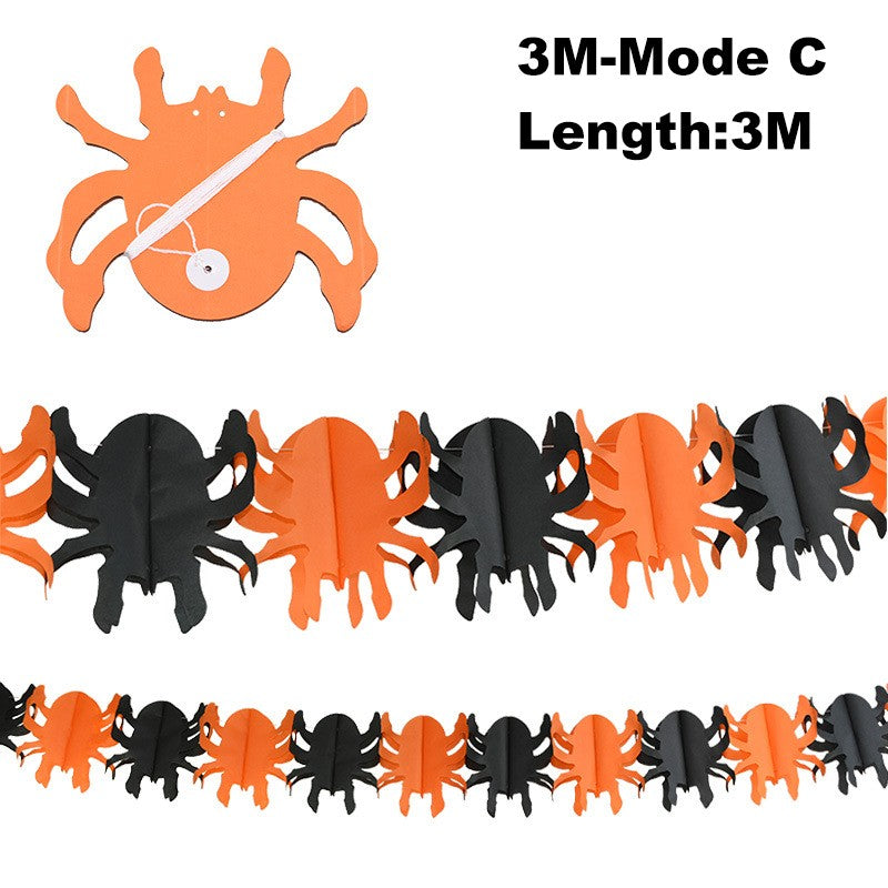 3Meter Halloween Hanging Garland Bunting Bat Pumpkin Ghosts Spider Paper Banner Halloween Party Decorations Horror Props
