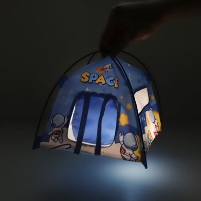 Barraca de camping em miniatura 1:12 com luzes, barraca de camping que brilha, modelo para casa de bonecas, acessório de cenário em escala, decoração para fotografia