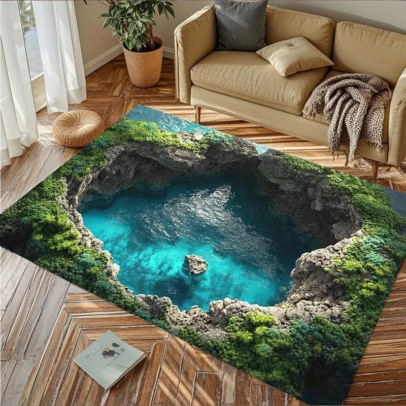 3D Visual Illusion Welcome Rug Doormat Deep Pit Trap Well Print Floor Mat Living Room and Bedroom Entry Foot Mat Fun Home Decor