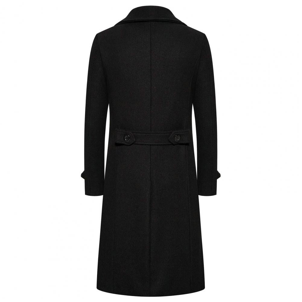 Solid Color Coat Long Coat Double-breasted Men's Mid Length Overcoat with Windproof Warmth Slim Fit Solid Color Cardigan Buttons
