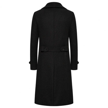 Solid Color Coat Long Coat Double-breasted Men's Mid Length Overcoat with Windproof Warmth Slim Fit Solid Color Cardigan Buttons