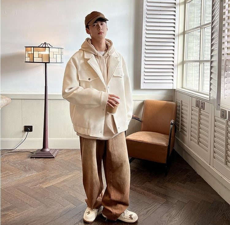 Men's Plus Size Winter Coat 3XL 5XL 300lbs Heavy Thick Wool Blend Trench Coat Vintage British Style Casual Pilot Jacket