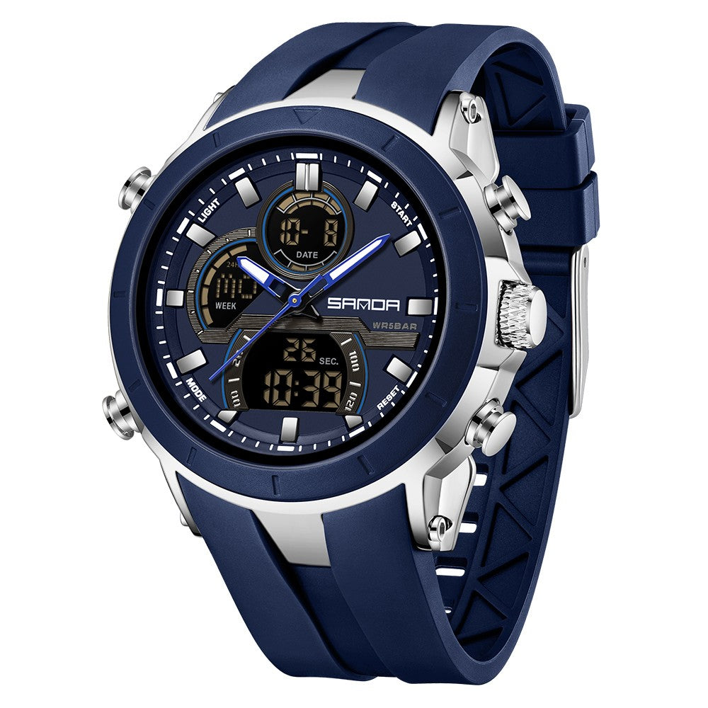 SANDA Mens Watches Countdown Waterproof Alarm Clock Wristwatch Multifunctional Luminous Men Quartz Digital Watch Alarm Clock
