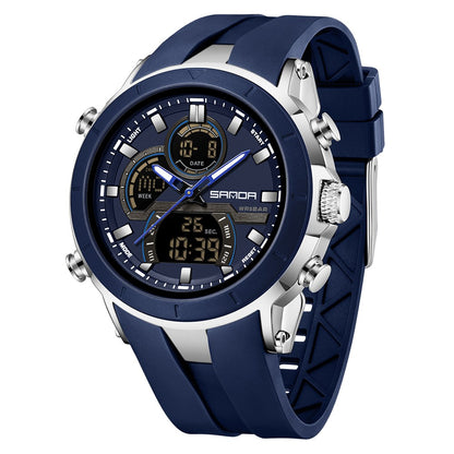 SANDA Mens Watches Countdown Waterproof Alarm Clock Wristwatch Multifunctional Luminous Men Quartz Digital Watch Alarm Clock