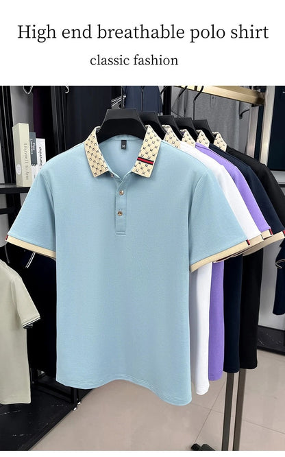 High quality men's short sleeve polo shirt summer light luxury business style comfort casual patchwork neckline fashion T-shirt
