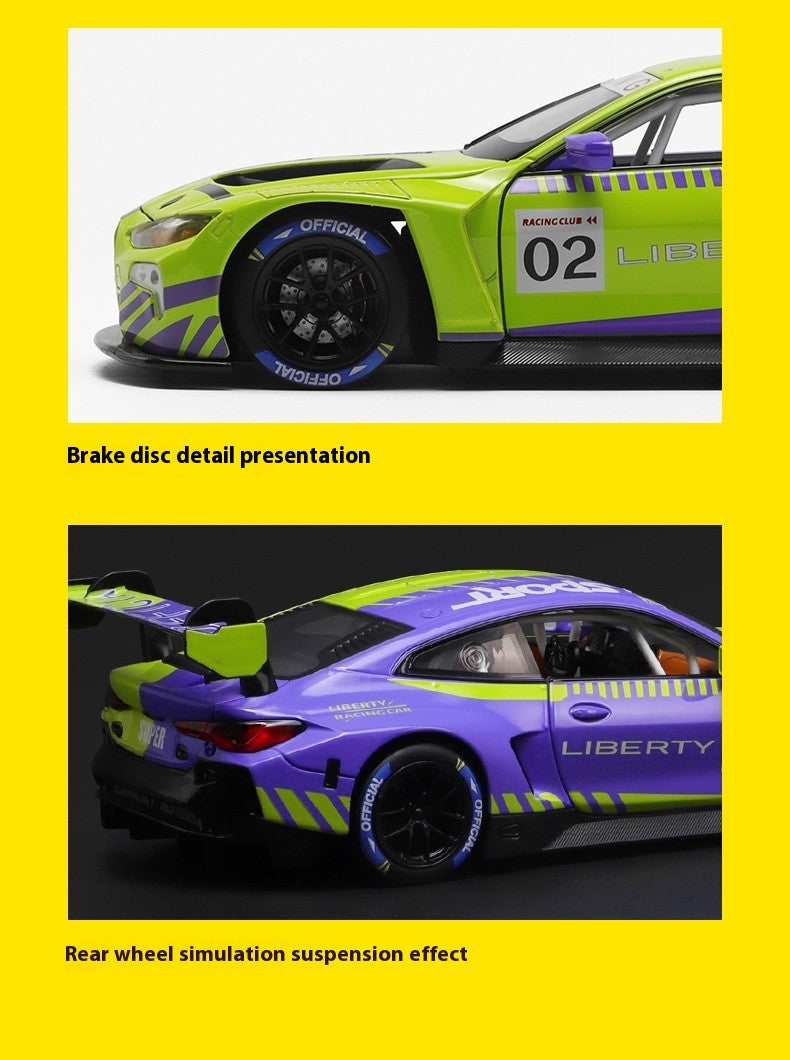 1:24 BMW M4 GT3 Carro Esportivo de Liga Leve Super Corridas com Luz e Som Brinquedo para Mães, Crianças, Meninos Jogos Miniatura de Carro
